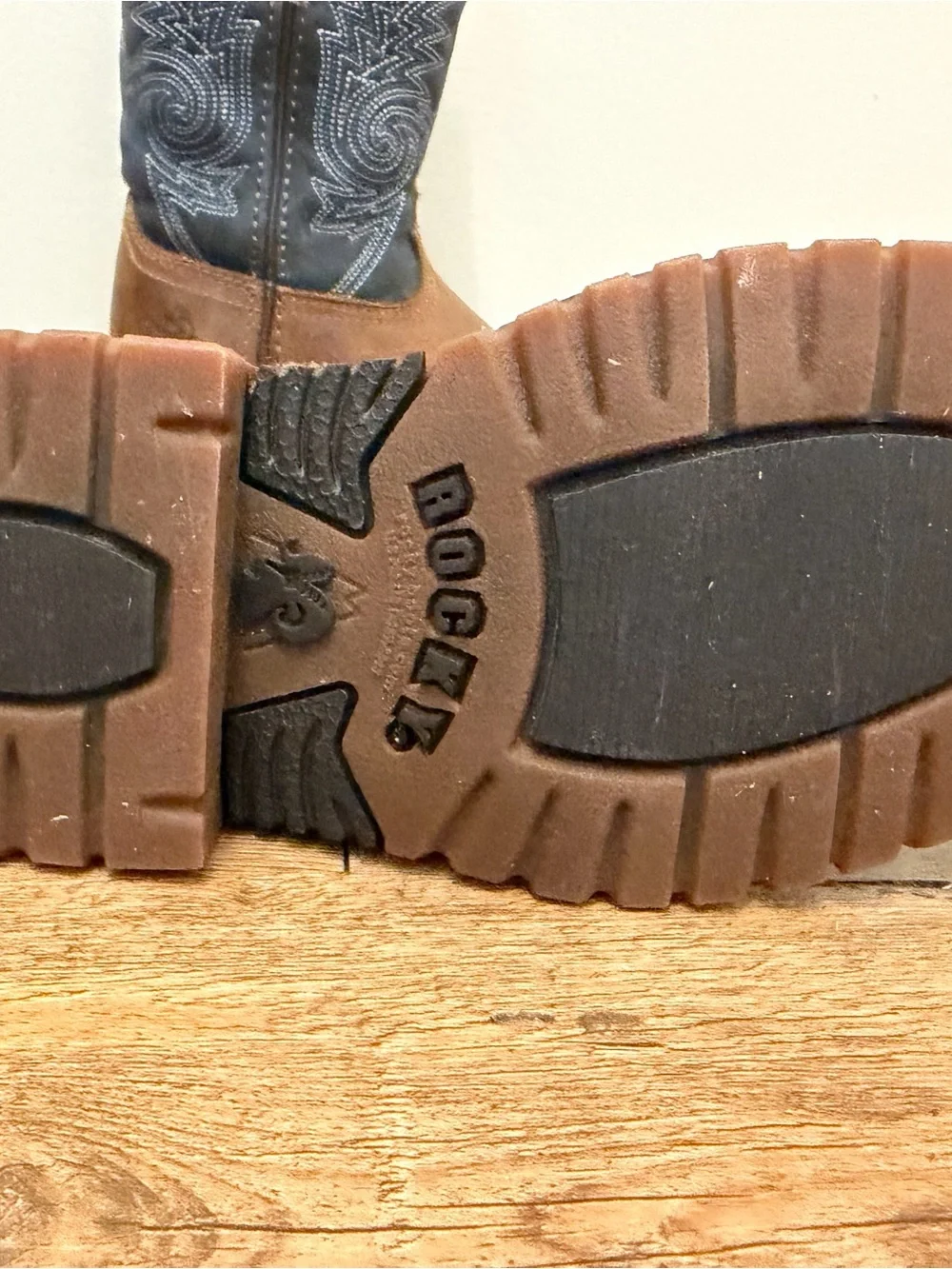Kids Rocky Brown & Navy Work Western Boots